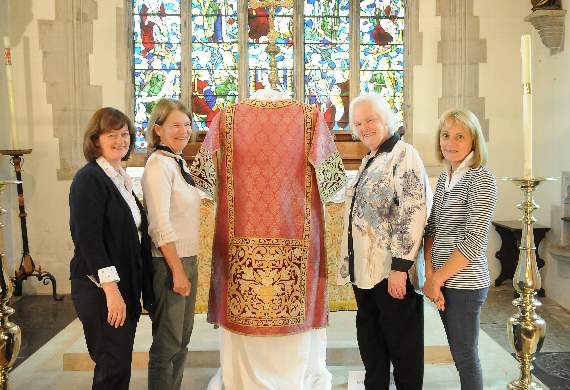Karen Potter, Madeleine Black, Sarah Thursfield and Jan Elliott admire the beautiful vestments on display in St Mary’s Church. Picture order no: AD24-47-17 (altonherald.com)