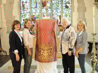 Karen Potter, Madeleine Black, Sarah Thursfield and Jan Elliott admire the beautiful vestments on display in St Mary’s Church. Picture order no: AD24-47-17 (altonherald.com)