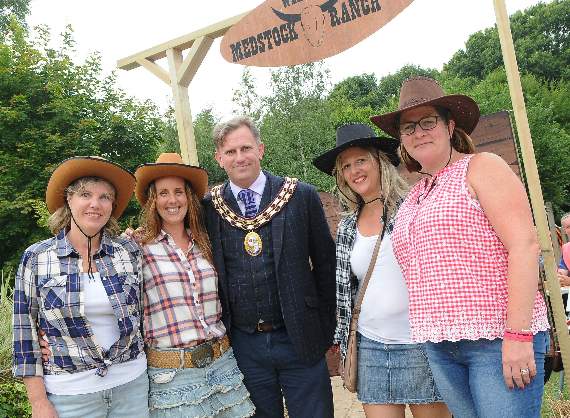 Sally Powell, Lesley Chandler, mayor Dean Phillips, Sarah Chandler and Amanda Hedleyoutside the Medstock Ranch