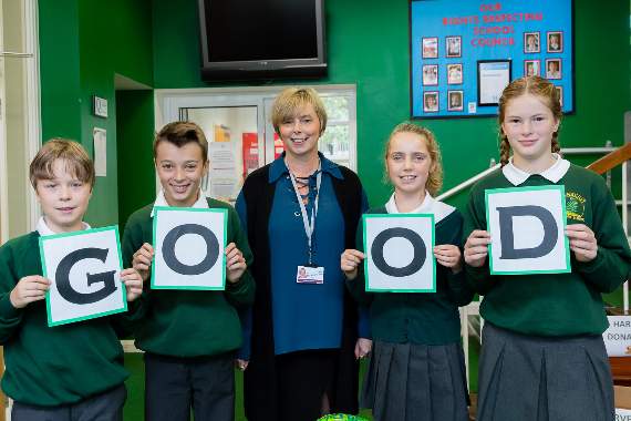 Pictured left-right: Head boy Henry Atkinson, Henley House captain Jake Shipway, head Gill Richardson, deputy head girl Amelie Wallace and head girl Zoe Riley