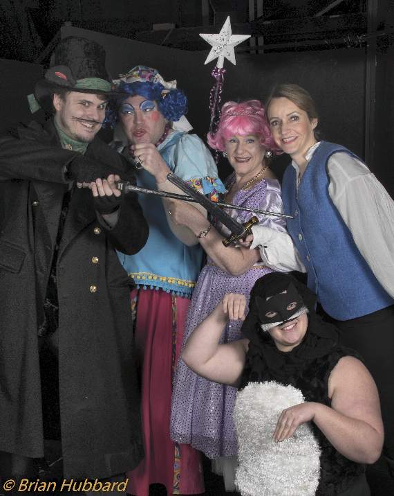 OH?YES?THEY?ARE: Some key members of the Dick Whittington cast are pictured before their panto run. They are Will Rixon (King Rat), Pete Stone (Sarah the Cook), Hilary Brown (Fairy Bowbells), Jo Porter (Dick Whittington) and (seated) Heather Davis (Tommy, understudy). PICTURE:?BRIAN?HUBBARD