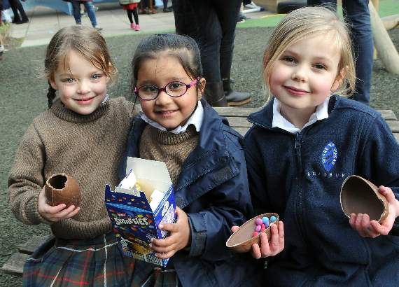 Pupils with the spoils from their Easter egg hunt