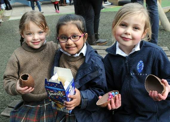 Pupils with the spoils from their Easter egg hunt