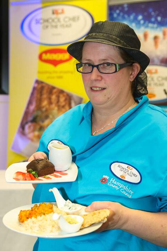 Alison Dombrick with the meal she cooked in the regional final of this year’s LACA School Chef of the Year competition