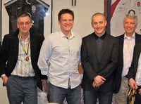 A line-up at the Alton CC dinner: (from left) Charlie Williams, Gary Hodgson, Iain Cotton, Alan Murchison, Mike Hayward and Shaun Blow.