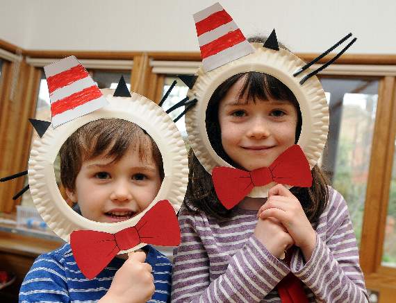 Two of the children wearing their paper-plate ‘Cat in the Hat’ masks
