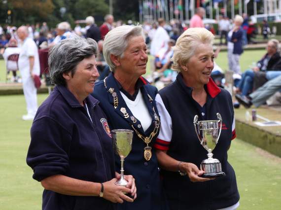 Runners-up in the National Pairs: Margaret Holden (left) and Hazel Marke with Julie Greenwood, the Hampshire Ladies President.