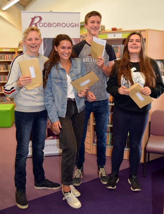 L-R: Adam C, Lola W, Matthew C, and Tilda H celebrating their GCSE results