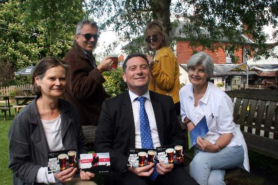 Lucy Hollis, Nick Drew and Claire Glancy with two performers in the forthcomng Petersfield Shakespeare Festival