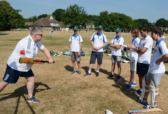 Marc Bird has some batting hints for the keen Serbians. (photo Anthony Ainslie)