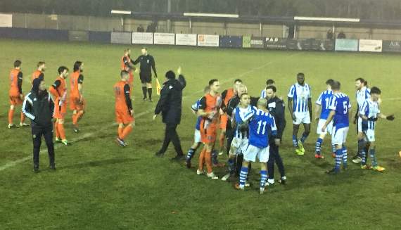 Seven minutes of stoppage time was needed after a melee toward the end of Badshot Lea's 2-1 defeat at Chertsey Town