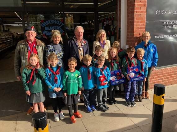 Grayshott Scouts and Beavers with Haslemere mayor and mayoress