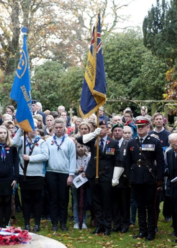 Lt Col Sean Brady, chairman of the Liphook branch of theRoyal British Legion prepares to lay a wreat at the Bramshott War Memorial (LD47-380-18)