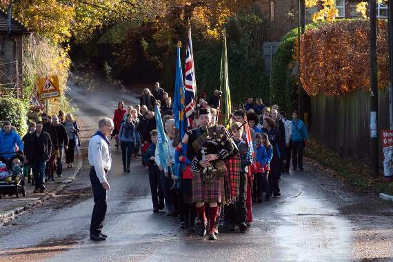 The piper leading the Remembrance parade to Shottermill War Memorial (All pictures The Remarkable Studio)