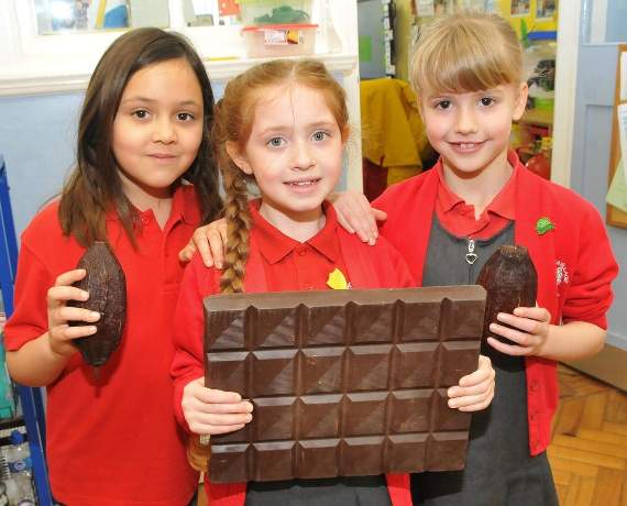 Pupils from Badshot Lea Village Infant School in the chocolate workshop (Picture order no: FD14-13-19)