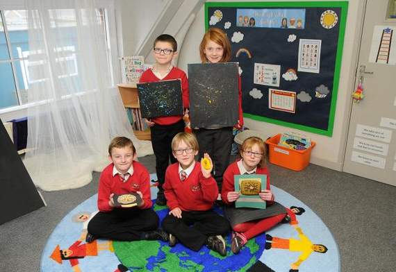 Pupilss show off their artwork in The Den at Potters Gate Primary School. Picture order no: FD09-12-19)