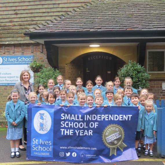 Headteacher Kay Goldsworthy and pupils