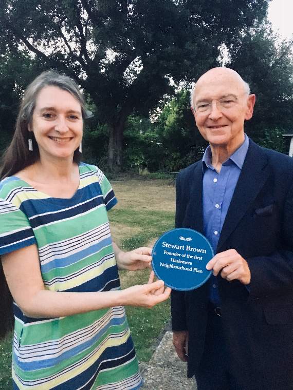 Leslie Banfield with Stewart Brown and one of his parting gifts