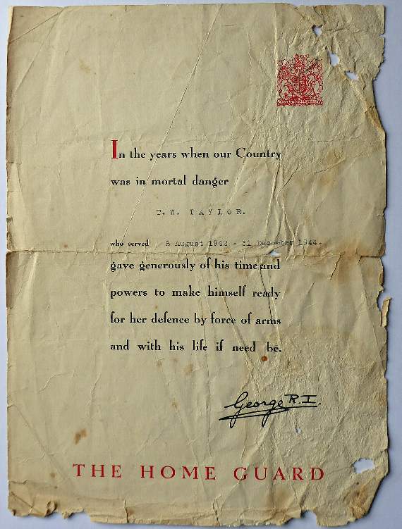 The certificate of thanks from King George VI