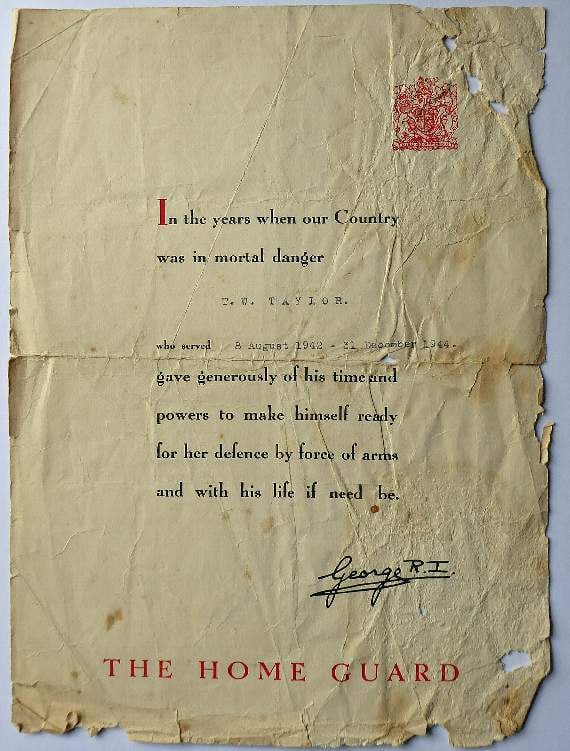 The certificate of thanks from King George VI
