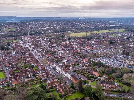 Farnham, as photographed from the air by Allan Arthurs/Media Techniche Ltd