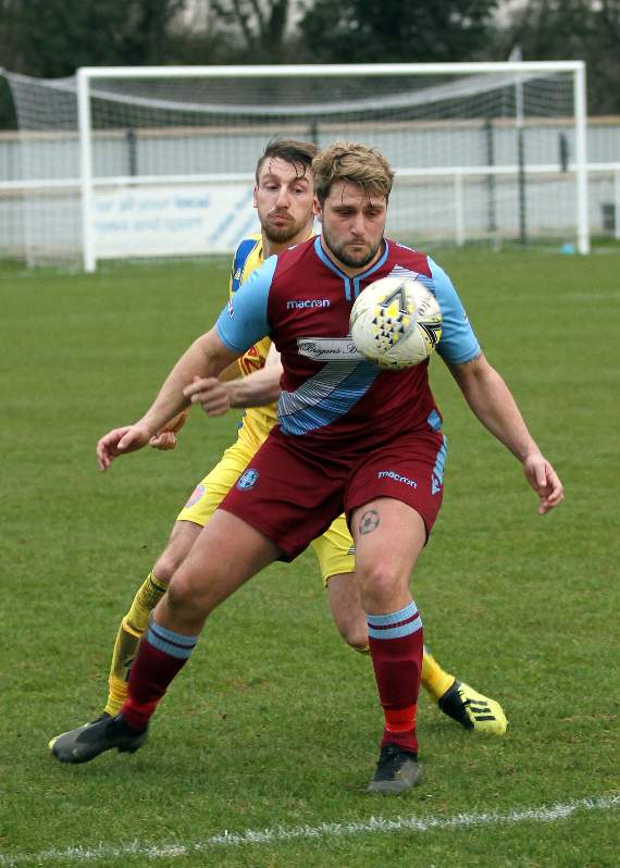 Sean Latimer’s hold-up play led to Danilo Cadete opeing the scoring for Badshot Lea during their 1-1 draw with Sutton Common Rovers at Westfield Lane on Saturday. PICTURE: PAUL FITCHETT