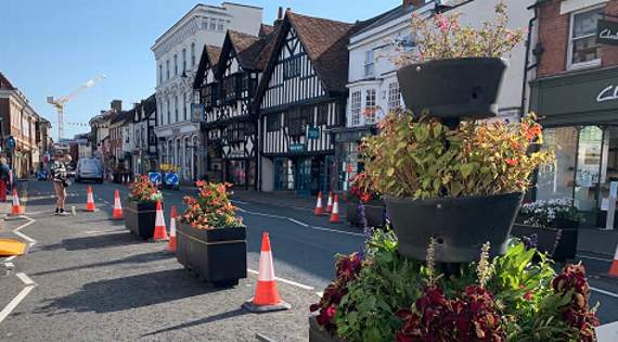 The barriers in the town centre have been replaced with planters