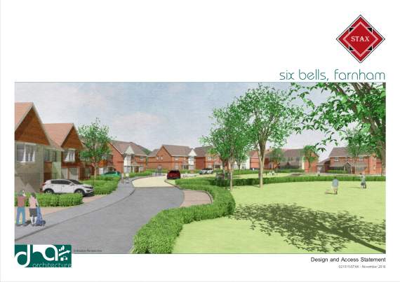Stax Developments proposed 65 homes on land at Hawthorns, between Bells Piece Leonard Cheshire Service in Hale Road and Farnham Park