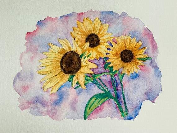<p>Creative Response participant Beth's sunflower painting from the Wednesday group's ReConnect 'art in nature' theme</p>