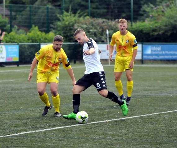 Alton’s George Bowerman was shown a yellow card after a skirmish between the two benches