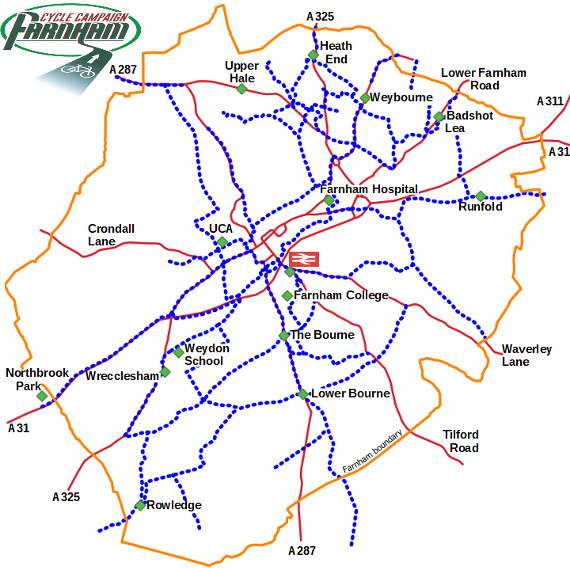 This map has been released by Farnham Cycle Campaign to give people a glimpse of a Dutch-style cycling network