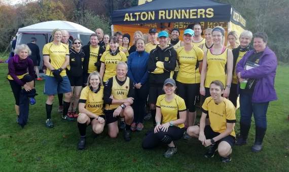 The Alton Runners contingent which competed in the cross-country event at Queen Elizabeth Country Park, near Petersfield