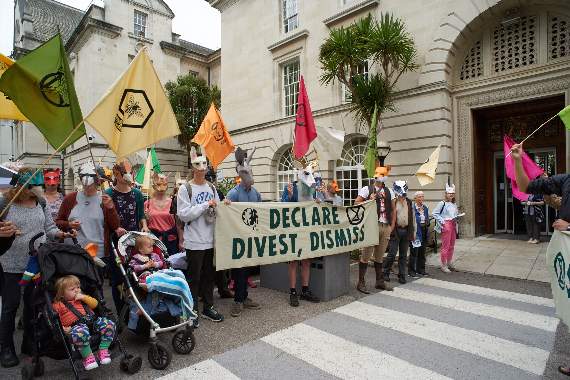 Extinction Rebellion climate change emergency protest at county hall included a call for a ban on fossil-fuel drilling