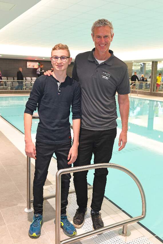 Charlie McDonald with Mark Foster on Saturday at the grand opening of the new Alton Sports Centre (AD04-11-20)
