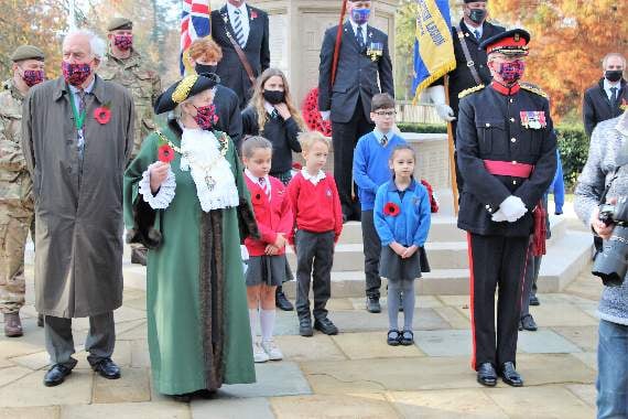 Children from across Farnham were joined by serving members of the Armed Forces, civic dignitaries and veterans of the Royal British Legion for the annual schools' Remembrance service at the Gostrey Meadow war memorial on Friday. Photo by Jacoba Murray.