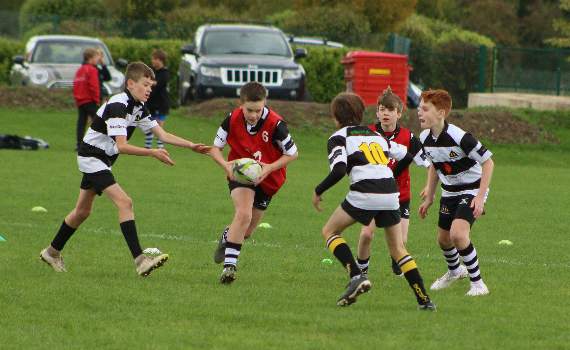 Bibs versus shirts in an under-12 Ready for Rugby game at Farnham