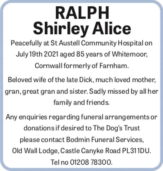 Family pays tribute to great gran Shirley Alice Ralph