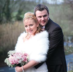 •Loving couple. Natalie and Andrew on their wedding day. If they win, “first choice dream honeymoon is a Kenyan safari (for us). Second choice, Disneyland for the kids, Joshua and Oliver.”