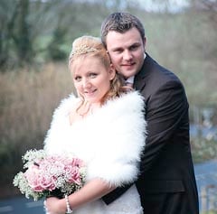 •Loving couple. Natalie and Andrew on their wedding day. If they win, “first choice dream honeymoon is a Kenyan safari (for us). Second choice, Disneyland for the kids, Joshua and Oliver.”