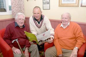 •Famous ‘spin twins’ Peter James and Trevor Tomkins talk over old times with club chairman Bob Park.
