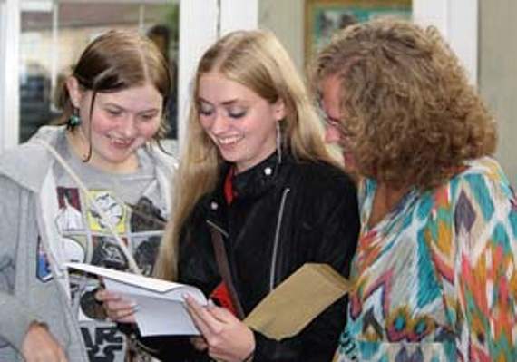 •Students at Wyedean School in Sedbury celebrate their results.