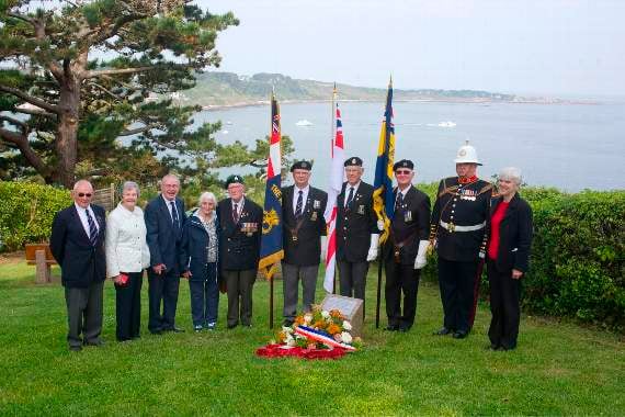 n The Lydney group (left to right), Tony Harris (RNA), Jean Birkett, Ian Hendy (Lydney RBL chairman), Elsie George, John Eskdale (RNA), Steve Gardiner (RNA), John Birkett (RNA with the Charybdis Association Standard), Mel Rudge (RBL), bugler Stuart Bartlett and Cathy Hendy.