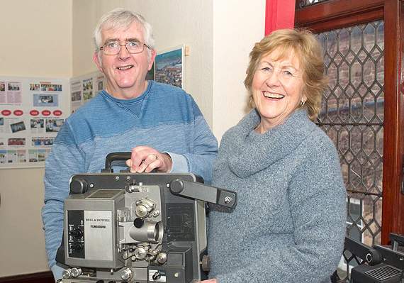 •Former chief executive Fred Wickstead’s daughter and son, Malcolm and Sue Wickstead, with a Bell and Howell film sound projector.