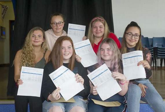 Dean Magna’s Lucy Smith, Shannon Wintle, Lauren Worgan, Kaitlin Cooper, Molly Talbutt and Dionne Eacups celebrate their results.