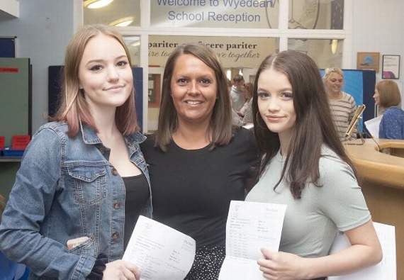 Head of Year 11 at Wyedean, Laura Crum, with students.