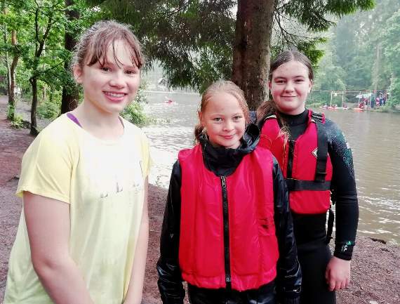 Scouts Skye Trickett, Lillah Powles and Aimee Ruck enjoying the water activities.