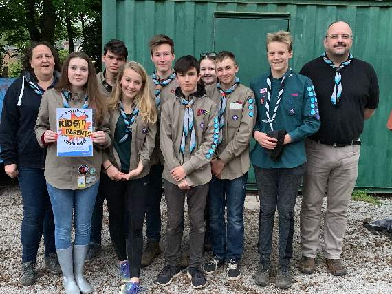 Leader Emma Spiller and right, Leader Pat Healy, with (from left) ‘Kids v Parents’ certificate recipients Anna Conroy, Milo Moore, Ellie Keene, Will Llewellyn, Ollie McKomiskey, Kaitlyn Healy, Sam Clayton and Matt Chilton.