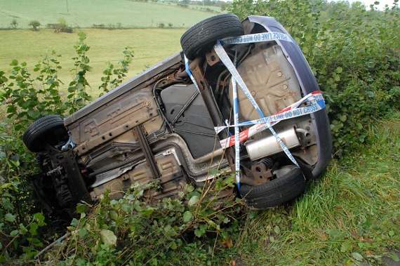 The Ford Fiesta overturned and careered through the hedge near Newland.