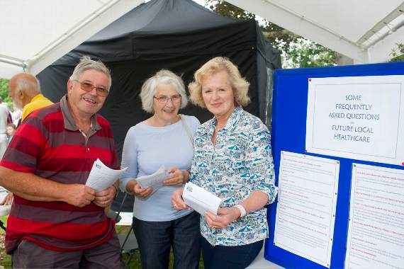 Visitors Peter and Hilary Norris chat to Friends of Lydney Hospital chair trustee Mary Thurston.