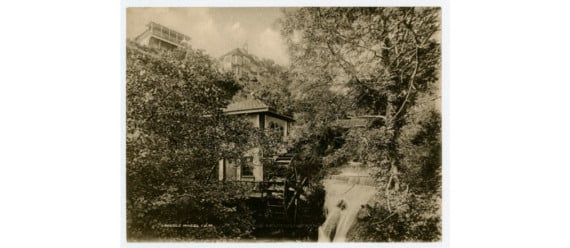 Groudle Glen waterwheel and hotel above (Manx Musuem)
